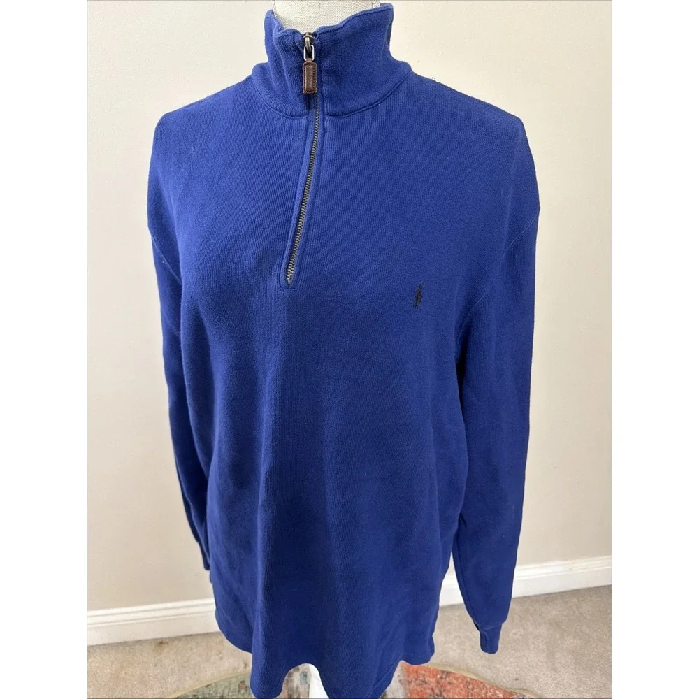 Ralph Lauren Polo Men's‎ Quarter Zip 100% Cotton Pullover Sweater Purple Large